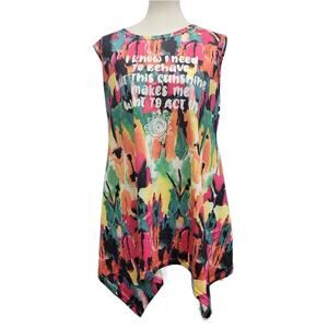 Hand Printed Upcycled Womens Large I Need To Behave But Sun Makes Me Act Up Tee